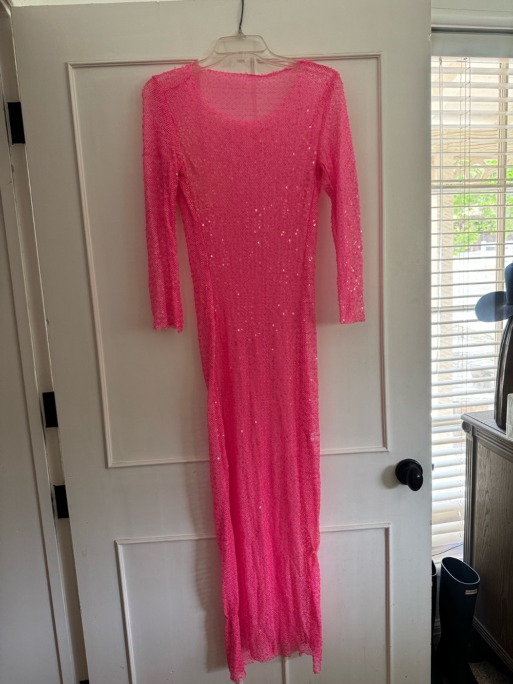Pink Sequin Long Sleeve Maxi Dress